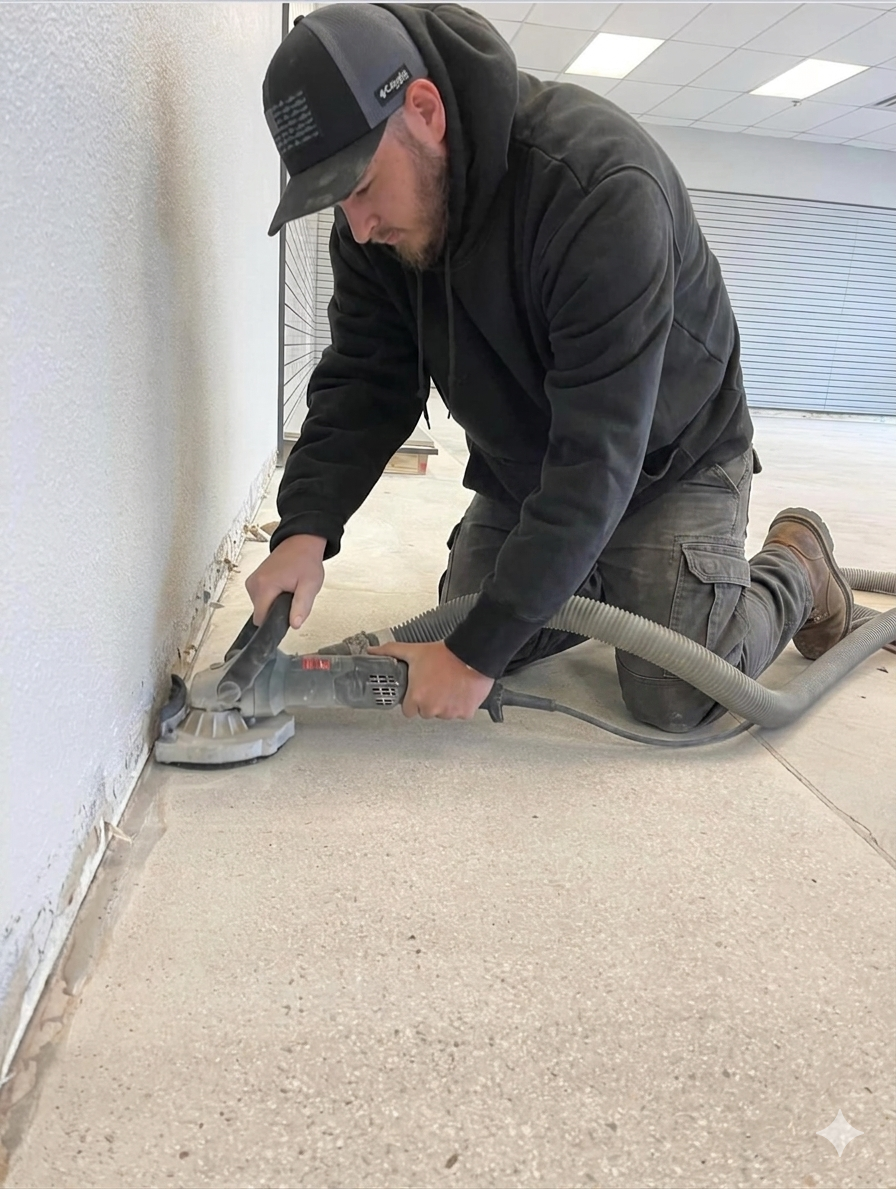 Owner grinding a floor on-site